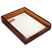 Dacasso  Crocodile Embossed Leather Front-Load Letter Tray Brown 11in. x 14.125in. x 2.875in.