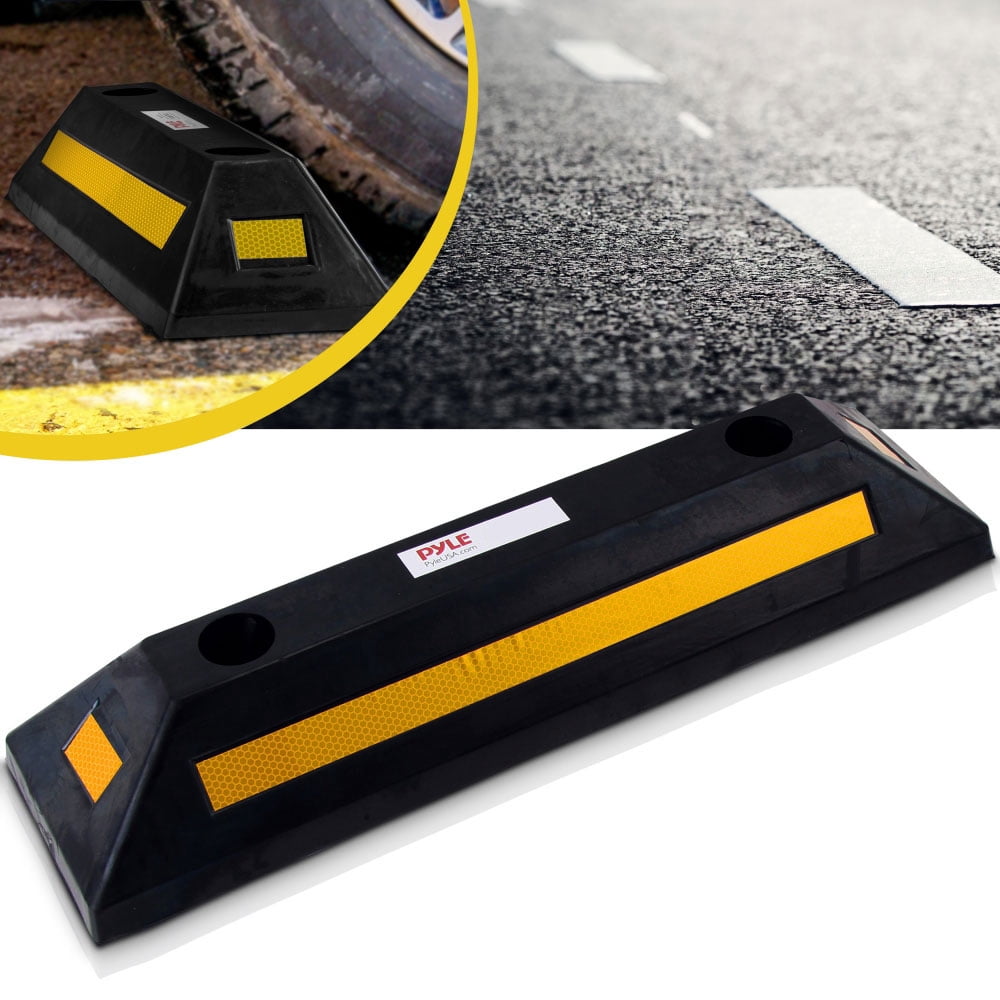 Pyle Pcrstp22 Garage Floor Stops, 2PC Heavy Duty Rubber Vehicle Parking Lot Target Stoppers