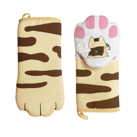 Oven Mitts,with The Heat Resistance of Silicone and Flexibility of Cotton, Recycled Cotton Infill, Terrycloth Lining, 480 F Heat Resistant Pair 3D Cartoon Cat