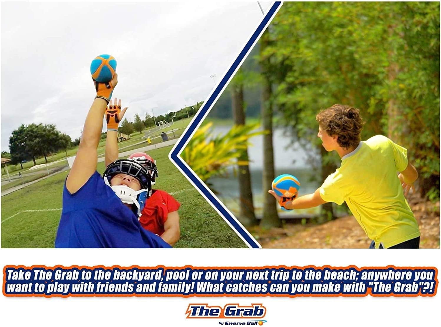 The Grab 6025188 Sports Glove & Football, Blue & Orange - Pack of 2 