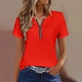 thumbnail image 2 of RQYYD Womens Short Sleeve Half Zip Dressy Tops Solid Casual Blouses Basic Tee Daily Clothes, 2 of 7