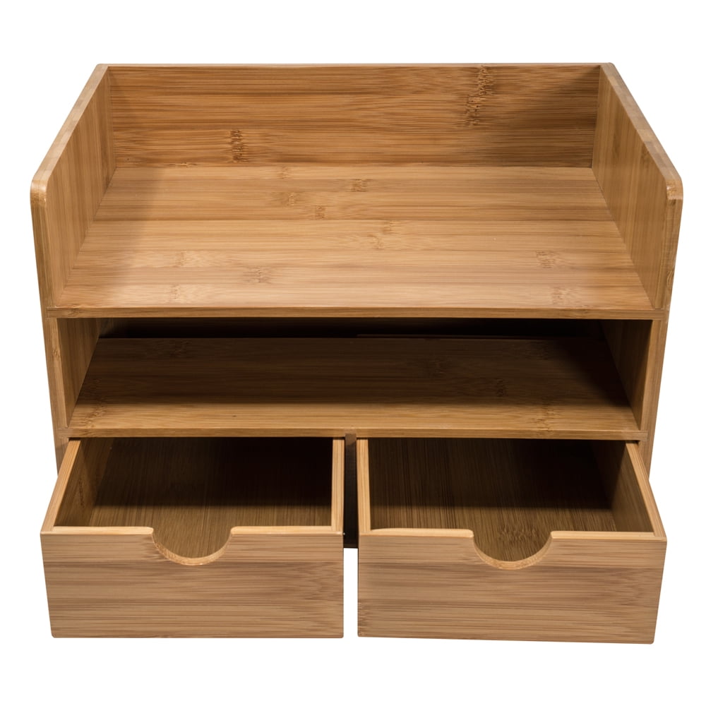 Sorbus New 3-Tier Bamboo Desk Organizer with Drawers and Shelf in a Single Pack
