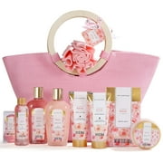 KingShop Bath & Body Gift Set for Women- Rose Fragrance Spa Set in Weaved Gift Basket