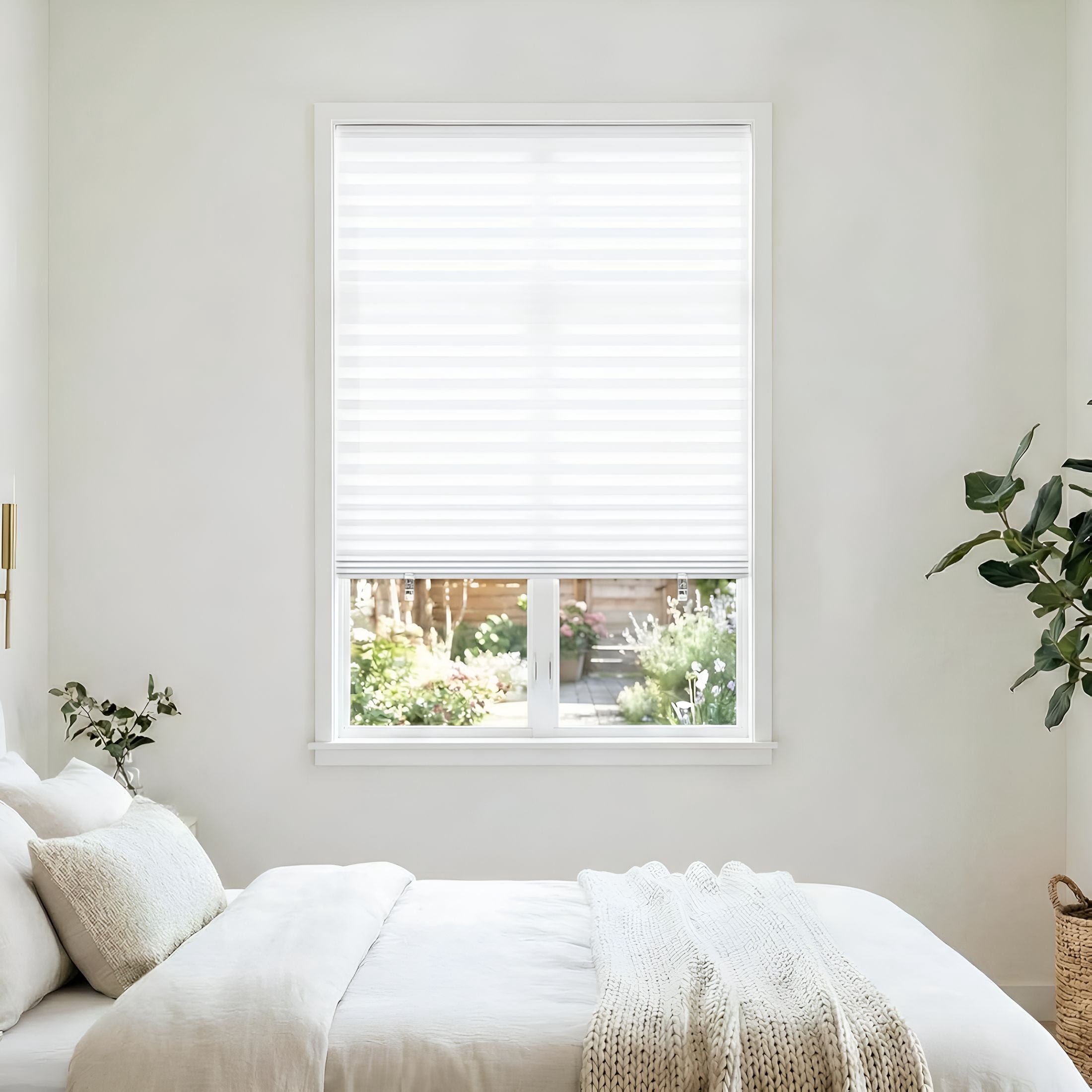 XIBUFE 6 Pack Temporary Paper Blinds for Indoor Windows No Drill,24" W X 59" H Light Filtering Adhesive Pleated Shades for Windows Cordless with 12 Clips,Room Darking Shades for Bedroom,White