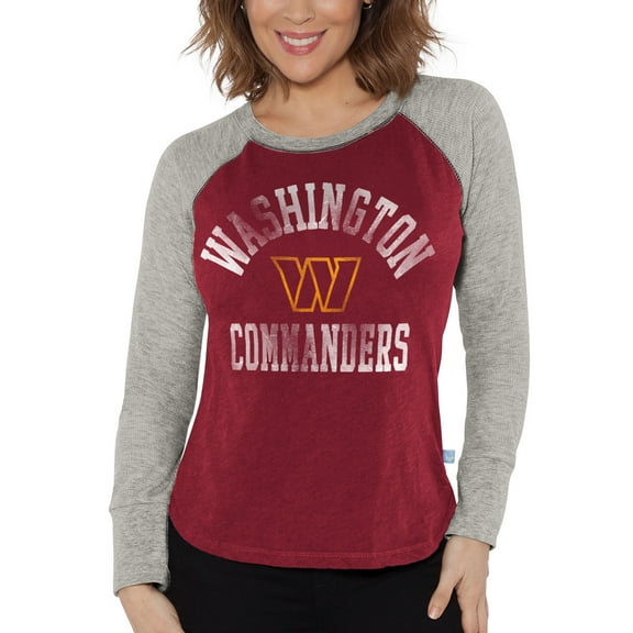Women's G-III 4Her by Carl Banks Burgundy/Heather Gray Washington Commanders Waffle Knit Raglan Long Sleeve T-Shirt