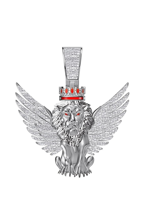 Real Genuine Diamond 0.60 Cwt. Winged Flying Lion Head Crown Face Pendant Charm