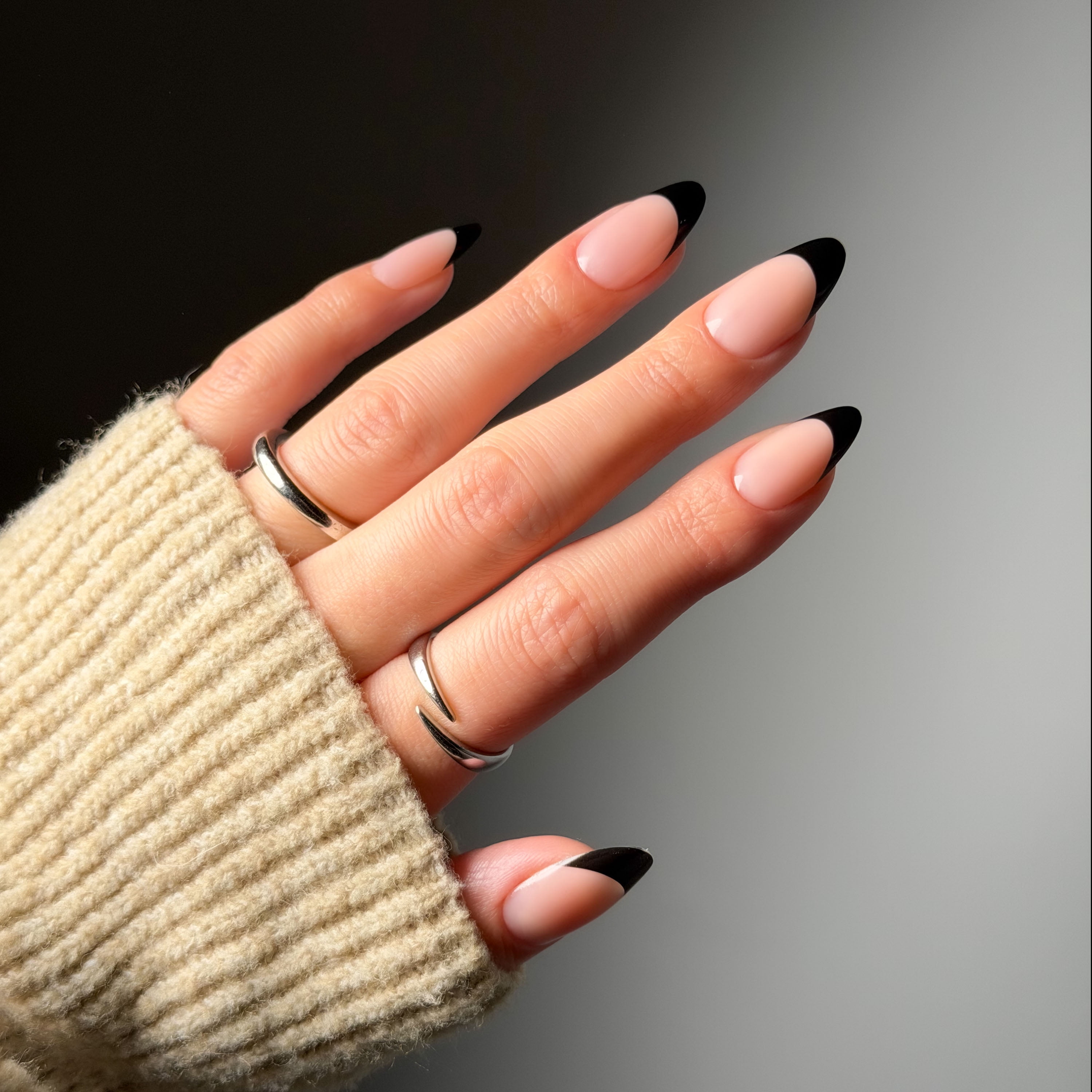 Salon Perfect Halloween Thrill Medium Almond Press-On Nails with Glue & File, Black French, 30 Pieces