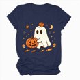 thumbnail image 5 of NOLDARES Halloween Teacher Shirts for Women Cute Ghost with Coffee Shirt Funny Spooky Tee Halloween Party Short Sleeve Tops(Navy,L), 5 of 7