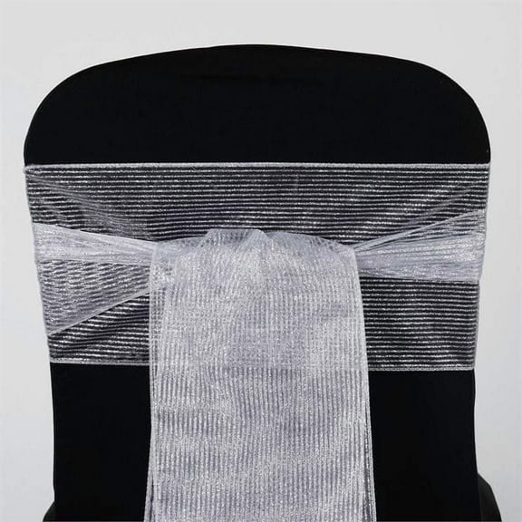 Efavormart 5pc x Razzle-Dazzle Glitter Pinstripe Organza Chair Sash for Wedding Event Decor Chair Bow Party Decoration - Silver