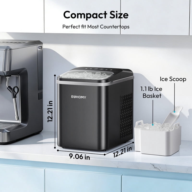 EUHOMY Chewable Ice Maker Countertop, Nugget Ice Machine Produces 33 lbs Daily, Fast & Compact