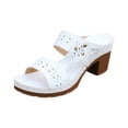 thumbnail image 7 of Womens Heeled Sandals Boho Hollowout Open Toe Slides Slip on Backless Heels Comfy Arch Support Orthopedic Shoes White Size 7, 7 of 7