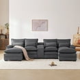 thumbnail image 2 of 123.55" Modern U-shaped Sectional Sofa with Cupholders, Console and USB Charging Ports, 6-seat Velvet Upholstered  Sleeper Couch with Symmetrical Chaise for Living Room, Apartment,Gray, 2 of 7
