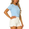 thumbnail image 4 of MODA NOVA Juniors Summer Gingham Crew Neck Puff Short Sleeve Blouse, 4 of 5