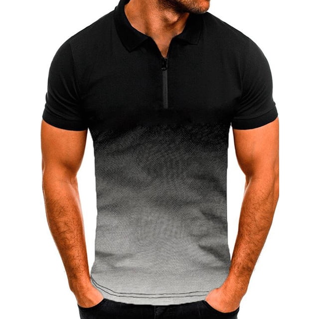 Innerwin Polo Shirt Lapel Neck Mens Tops Sport Zipper Basic T Shirts Light Gray 5XL
