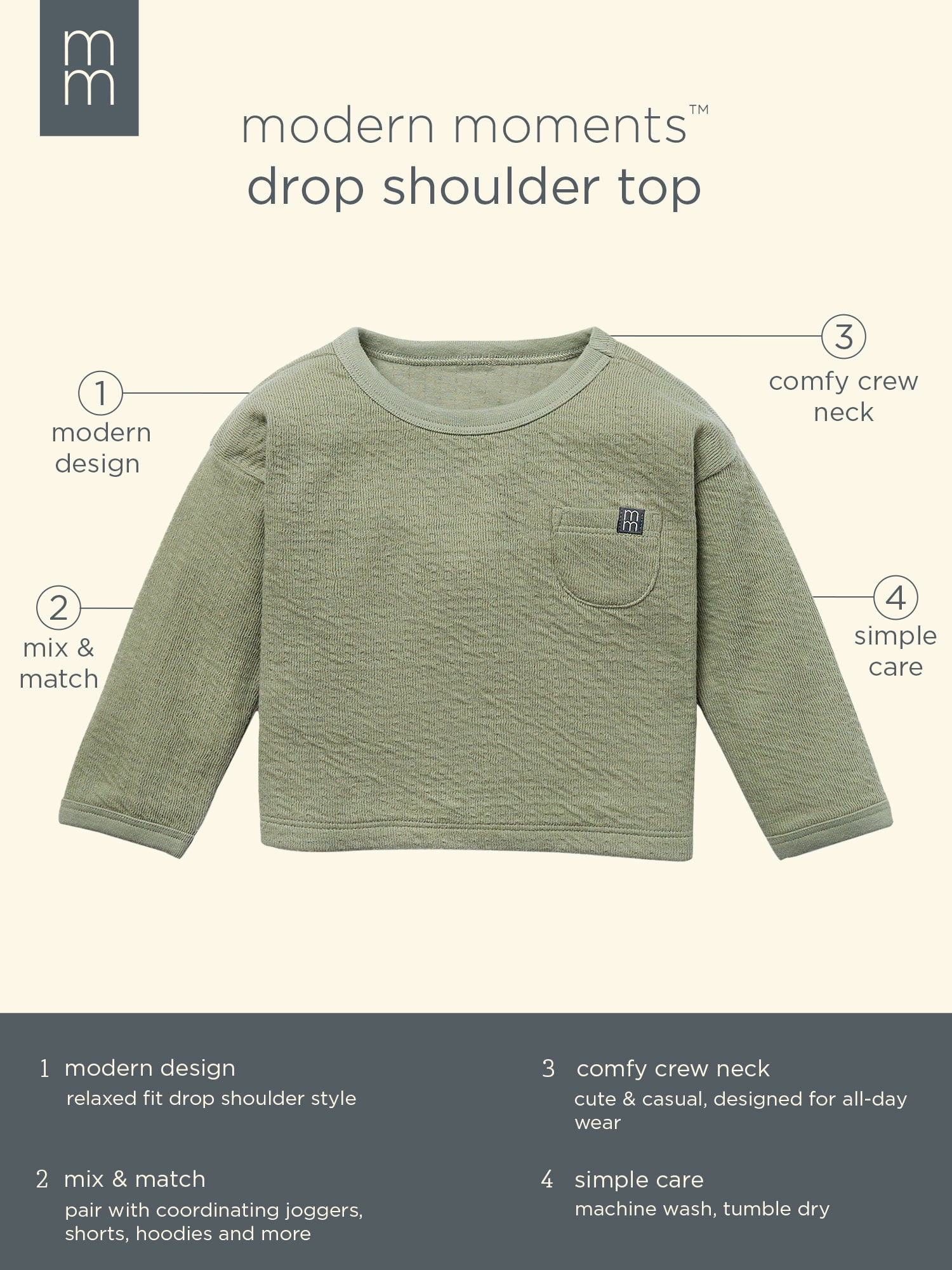 Modern Moments by Gerber Baby Neutral Organic Drop Shoulder Top, Sizes 0/3 Months - 24 Months