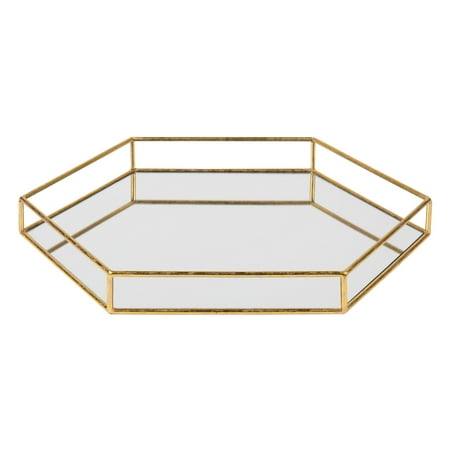 Decorative Metal Tray Kate and Laurel Felicia Metal Mirrored Hexagon Decorative Tray, Gold ()