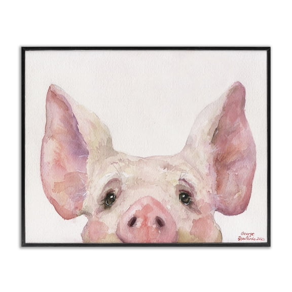 Stupell Industries Rustic Lodge Piglet Peeking Portrait Black Framed Giclee Art, 14 x 11, by George Dyachenko