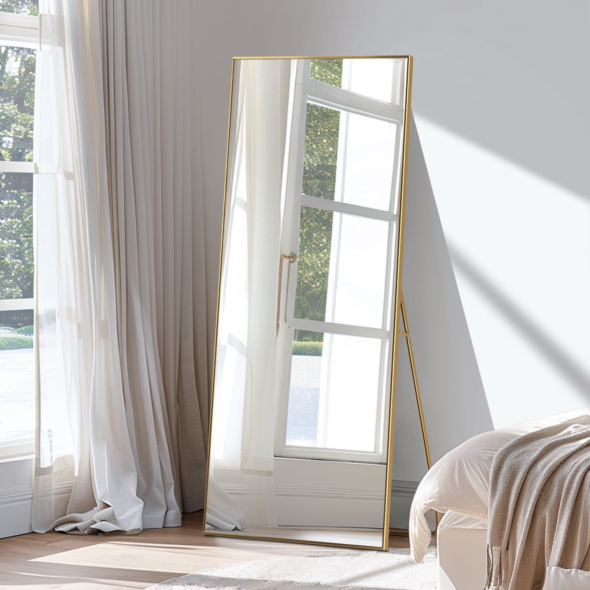 71x39 Oversized Rectangle Aluminum Alloy Frame Full Length Mirror Floor Mirror,Gold