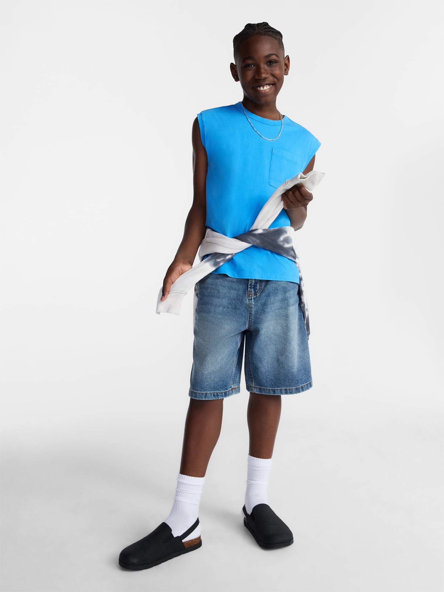 Weekend Academy Boys Oversized Cotton Tank Top with Pocket, Sizes 4-18