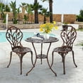 thumbnail image 2 of Villeston Outdoor Bistro Table and Chair set of 2, 3 Piece Outdoor Patio Set, Tulip Pattern Cast Aluminum Patio Bistro Set for Garden, Balcony, Poolside, Durable Rust All-Weather Resistance, Bronze, 2 of 8