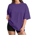thumbnail image 2 of LWavelet Women's Oversized T-Shirt Short Sleeve Tops Round Neck Casual Loose Comfy Summer Tee Purple XS, 2 of 6