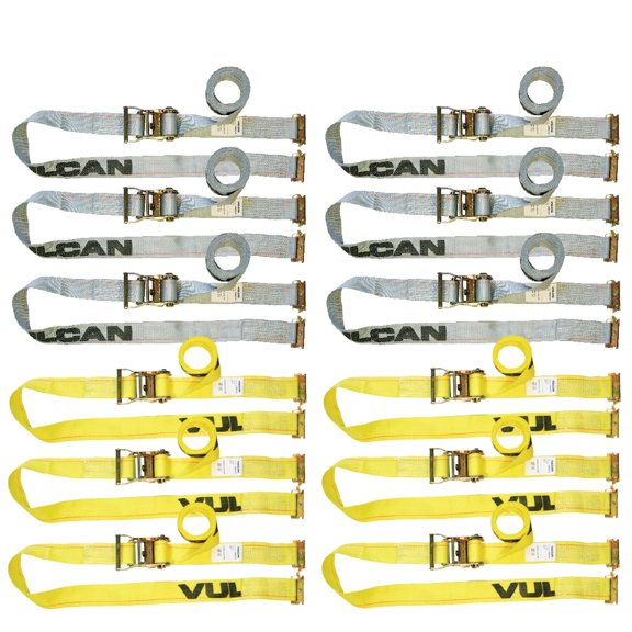 VULCAN Logistic Strap - Ratchet Style E Track Interior Van - 12 Piece Combo Pack - 1333 Lbs SWL