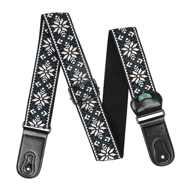 Mosiee Personalized Embroidered Cotton And Leather Guitar Strap Comfortable Material