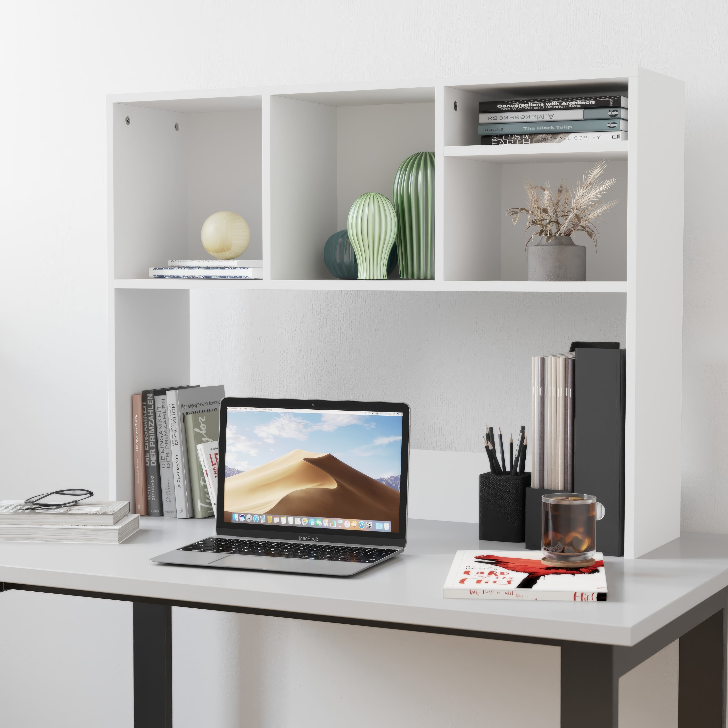 Flash Furniture Desktop Bookshelf Storage Organizer with Multiple Cubbies in White