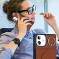 thumbnail image 3 of for iPhone 11 Phone Case with Card Holder and Ring,RFID Blocking Flip Folio PU Leather Wallet Cases for Women Men,Ring Stand,Magnetic Closure Cases for Funda para for iPhone 11(Brown), 3 of 16