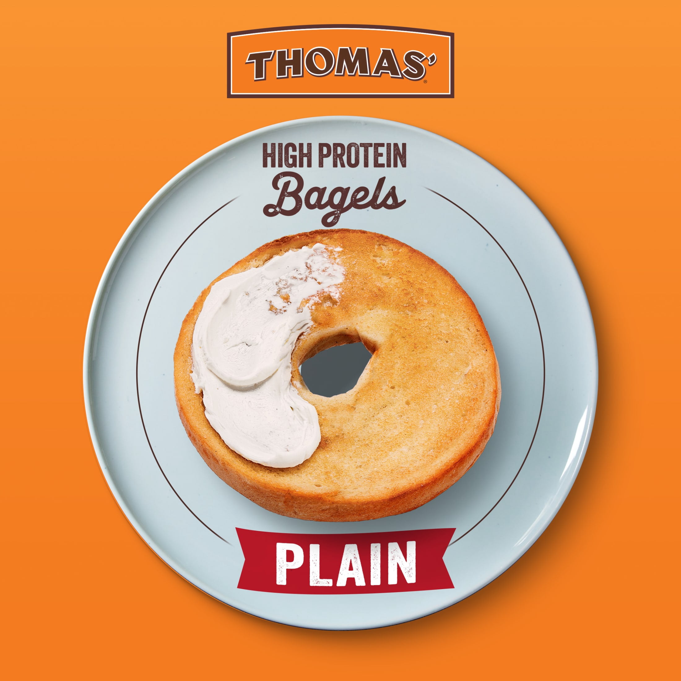 Thomas' High Protein Plain Bagels, 4 count, 21g Protein, Kosher Bagels, 15.5 oz Bag