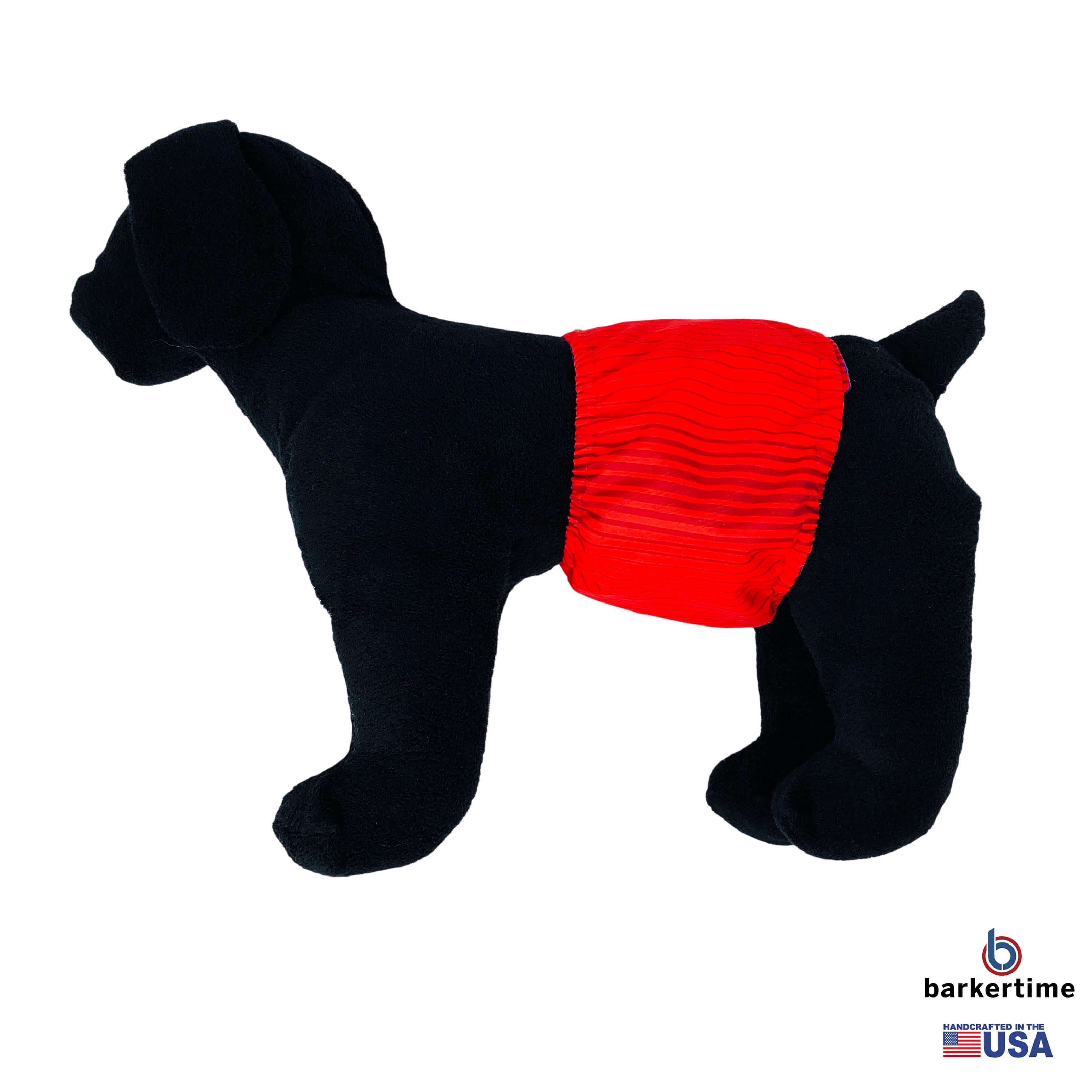 Barkertime Red Stripes Premium Waterproof Washable Dog Belly Band Male Wrap - Made in USA