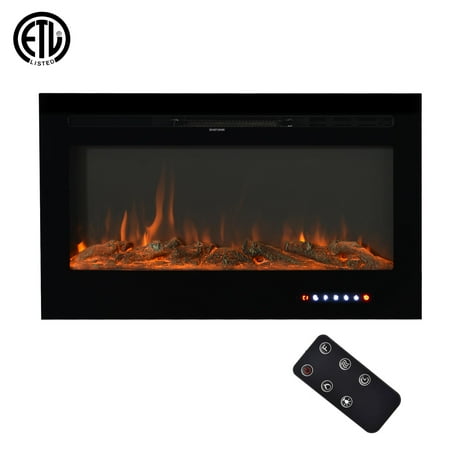 

ROOMTEC Wall-Mounted Recessed Electronic Fireplace - 36 Inch - Realistic 9 Color Flame - Crystal&Log(ETL Certification)