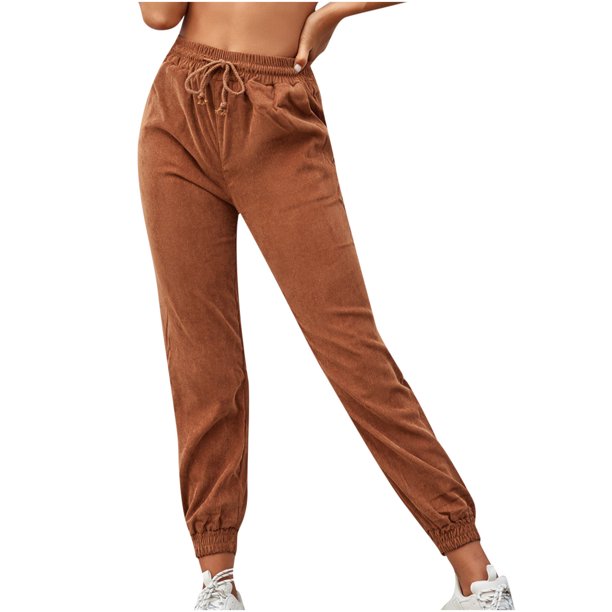Pantalones Casuales de Cintura Alta de Pana Informales Combinables Con Todo A La Moda de Color Sólido Para Mujer Odeerbi ODB-6