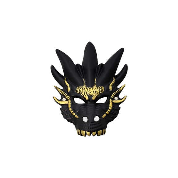 Dragon Mask Scary Mask 14 Inch Black Gold Masquerade Mask Halloween Mask for Masquerade Party Halloween Dress Up Accessory, 1 Pack