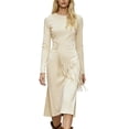 thumbnail image 4 of ClodeEU Women's Round Neck Long Sleeve Fringe Suede Slim Fit Western Style Midi Dress Beige,Womens Plus XXL, 4 of 7