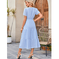 thumbnail image 4 of Women's Summer Casual Maxi Dress Puff Short Sleeve V Neck Ruffle Boho Beach Long Dresses, 4 of 6