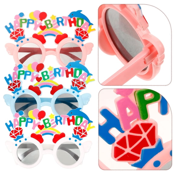 Raindrops Happy Birthday Glasses Set of 3pcs Made of ABS for Party Photo Props and Decor Assorted