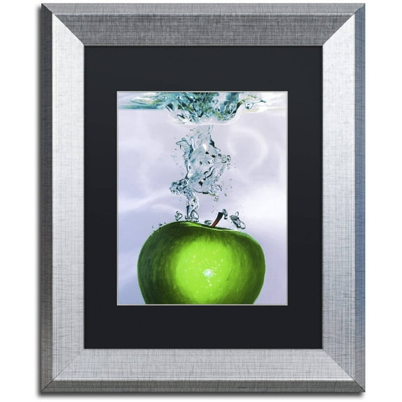 Trademark Fine Art "Apple Splash II" Canvas Art by Roderick Stevens Black Matte, Silver Frame