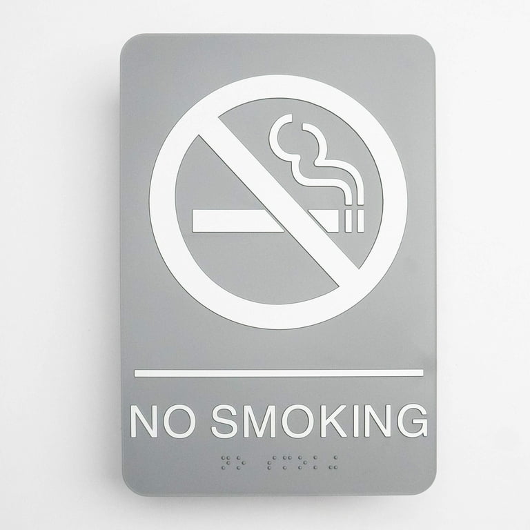 ADA Sign, No Smoking Symbol w/Tactile Graphic, Molded Plastic, 6 x 9, Gray