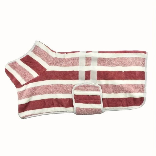 Perro Mascota Bata de Baño Toalla Absorbente de Vellón Engrosado con Diseño de Rayas, Múltiples Tallas para Razas Pequeñas a Grandes