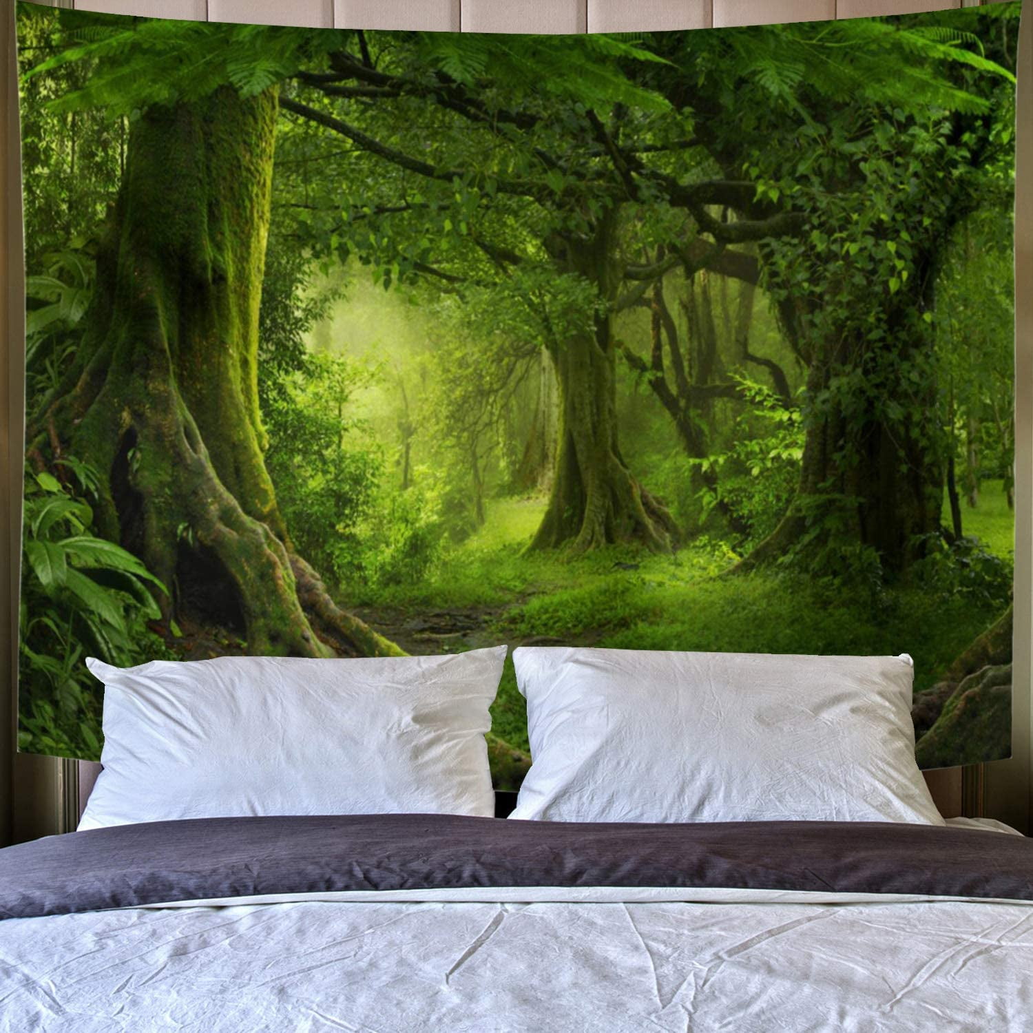 NTERC Magic Trees Houses Tapestry Magical Forest in Dreamland 80x60Inch  Fantasy World Wall Hanging Flannel for Bedroom Decor Home Decoration Wall