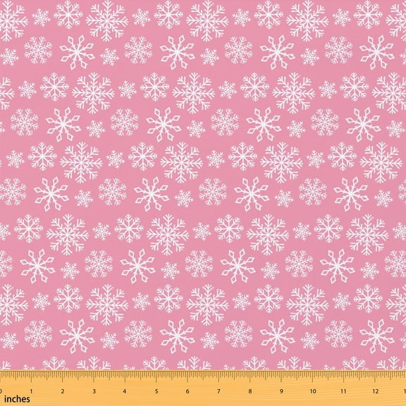 Erosebridal White Snowflake Fabric by the Yard 1 Yard, Pink Winter Ice Pattern Home Decor Fabric by the Yard