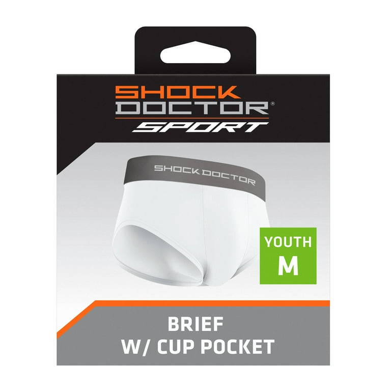 Shock Doctor Sport Brief With Cup Pocket White Youth Small