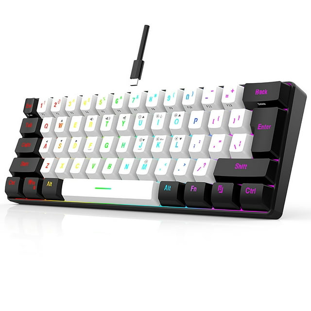 Tignapoo Compact 61-Key Membrane Gaming Keyboard with RGB Backlight, Dual-Tone Design, USB-C Detachable Cable, and Ergonomic Layout for Office and Gaming Use