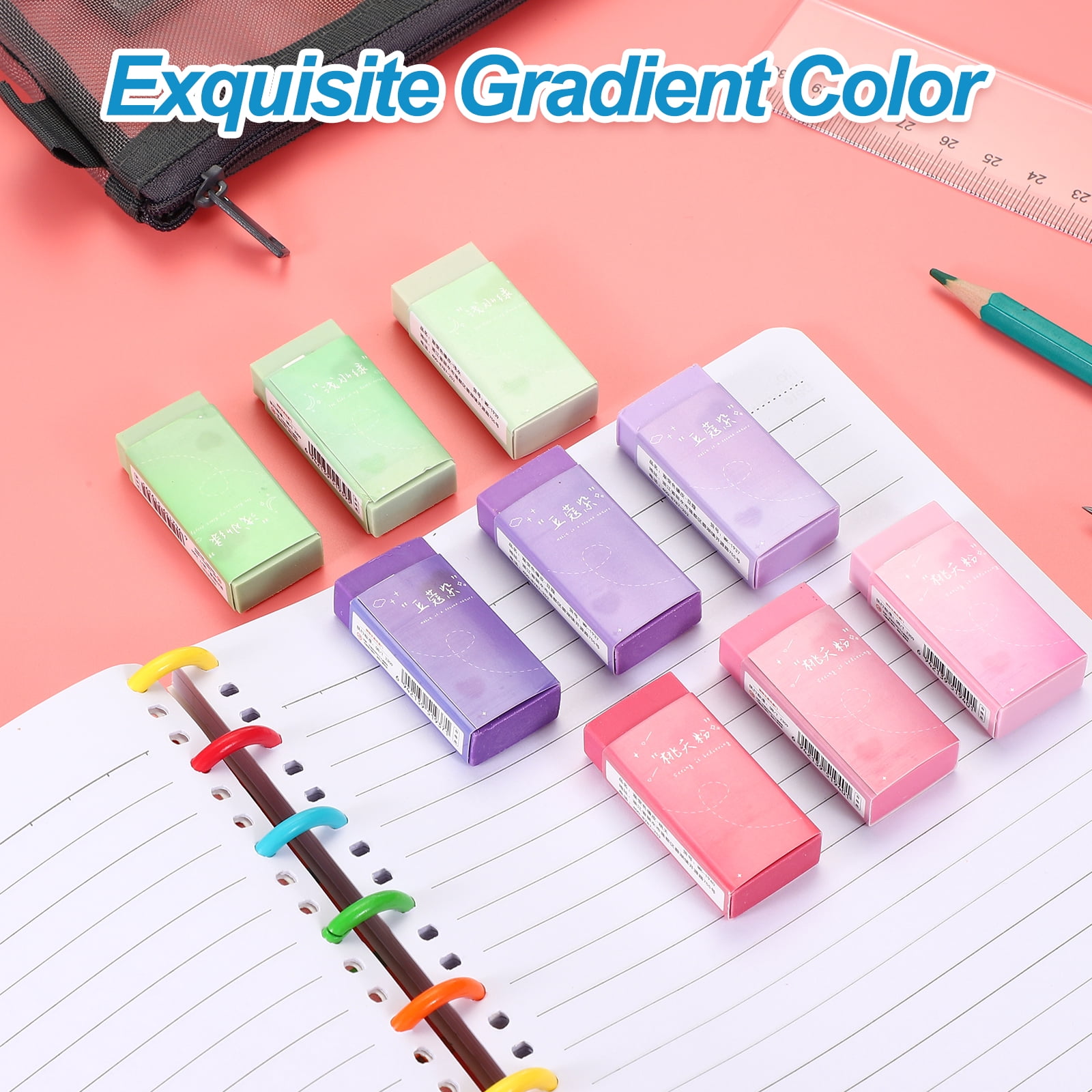 Uxcell Pencil Erasers, 36 Pcs Rubber Colorful Gradient Eraser Rectangular Eraser, Purple