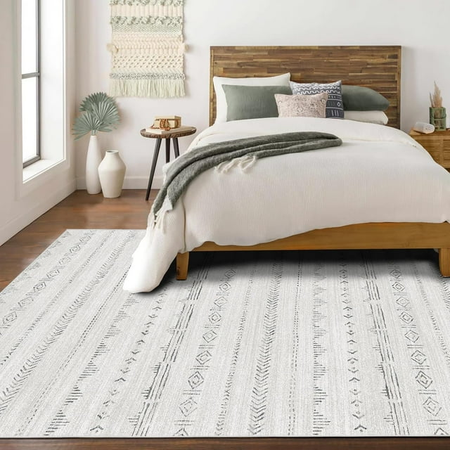 Large Area Rug x Living Room Machine Washable x Rug Boho Moroccan Farmhouse Style Ultra Soft Neutral Indoor Carpet for Bedroom Dining Room Playroom Office Off /Grey