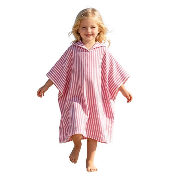 CUZIBR Cozy Striped Hooded Pullover For Boys Kids Top Comfortable Striped Changing Poncho Wearable Cover Up Robe For Toddler Girls Quickly Dry Bath Swim Wrap Pool Beach Surf ,Pink,5-6 Years