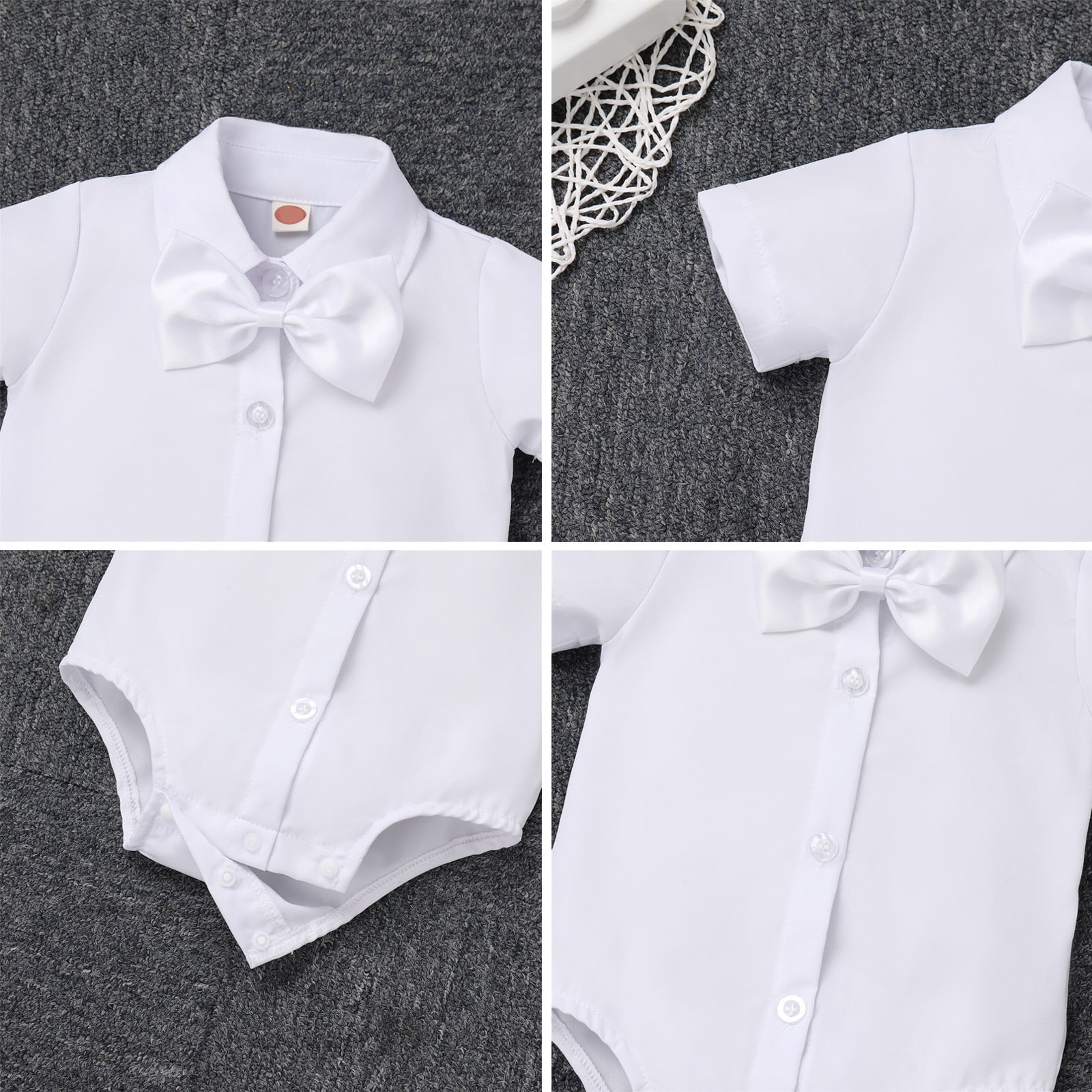 Baby Boys Baptism Christening Outfits Gentleman Formal Suit Bowtie Romper Vest Shorts Pants White Wedding Tuxedo Party Outfits First Birthday Cake Smash Clothes 4PCS Set (White Bowtie, 18-24 Months)