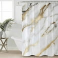 thumbnail image 2 of Small Stall Shower Curtain 36x78 Inch Narrow Half Size Modern White Gold Bath Curtains Bathroom Decor Abstract Marble Geometric Waterproof Fabric Shower Curtain Set with Hooks 36 Inch, 2 of 6
