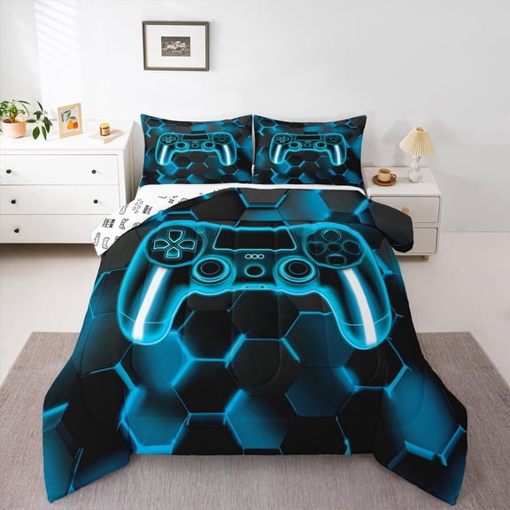 Erosebridal 3D Gamepad Bedding Sets Twin with Comforter, Honeycomb Geometric Duvet Insert, Gamer Gaming Reversible Comforters & Duvets, Ultra Soft Room Decor, 2 Pieces